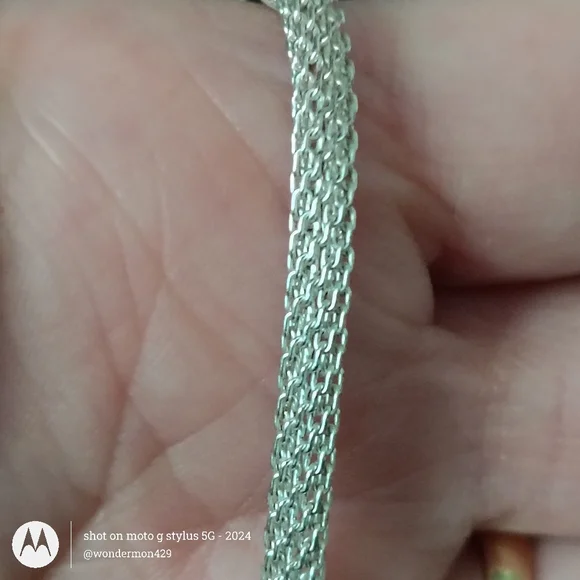 📿Vintage SU 925 Sterling Silver Round Hallow Mesh 15" Choker made in Italy - Picture 2 of 7